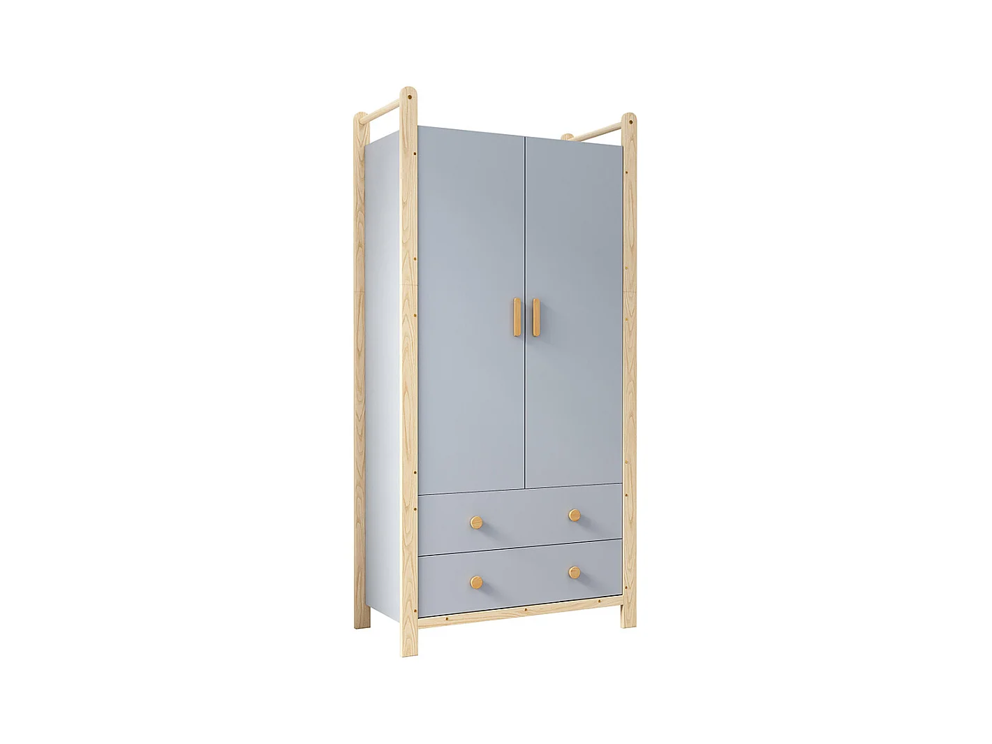 Armoire 2 portes tringle vêtements 2 tiroirs chambre salon vestiaire aggloméré bleu pin