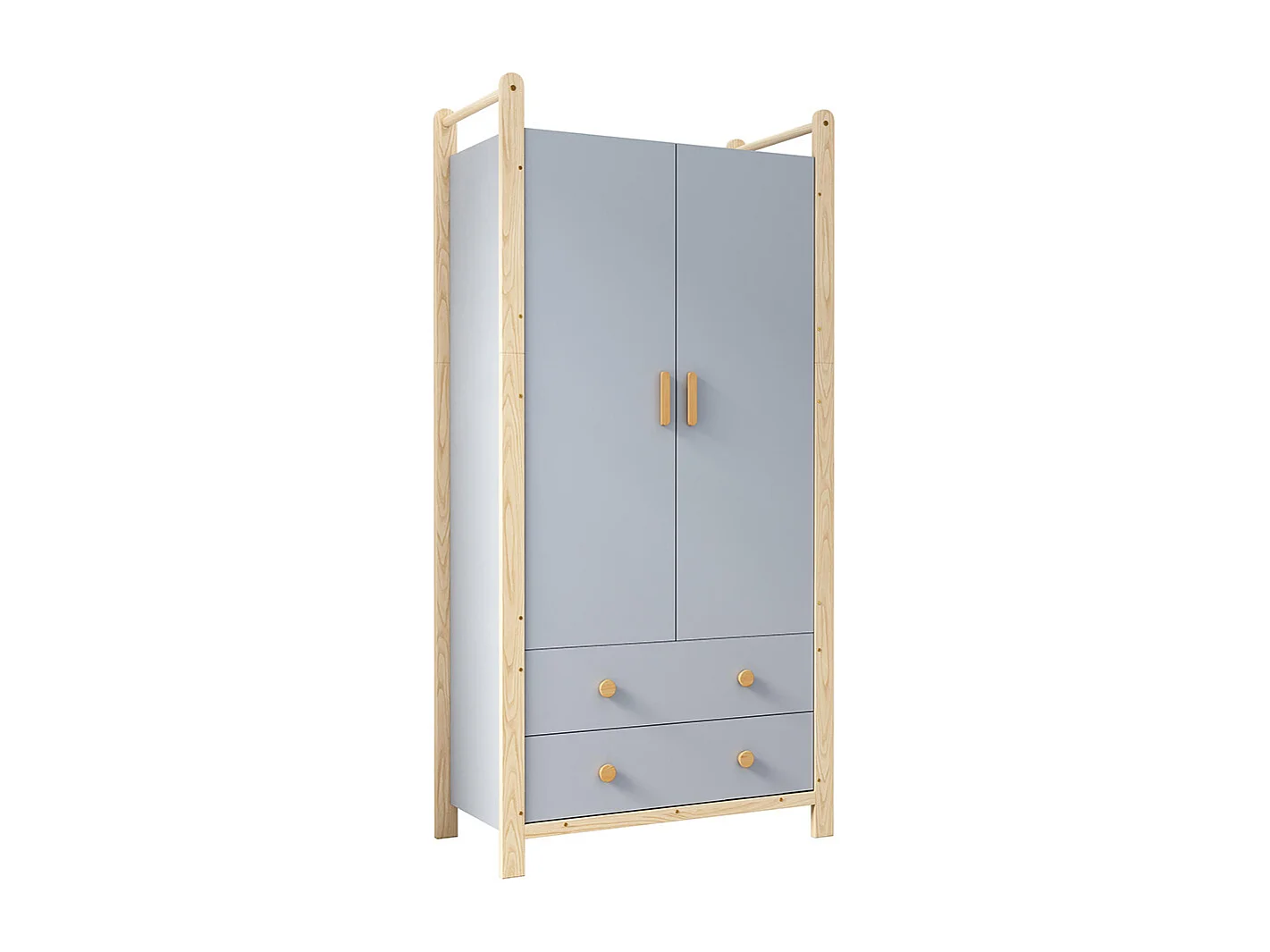 Armoire 2 portes tringle vêtements 2 tiroirs chambre salon vestiaire aggloméré bleu pin