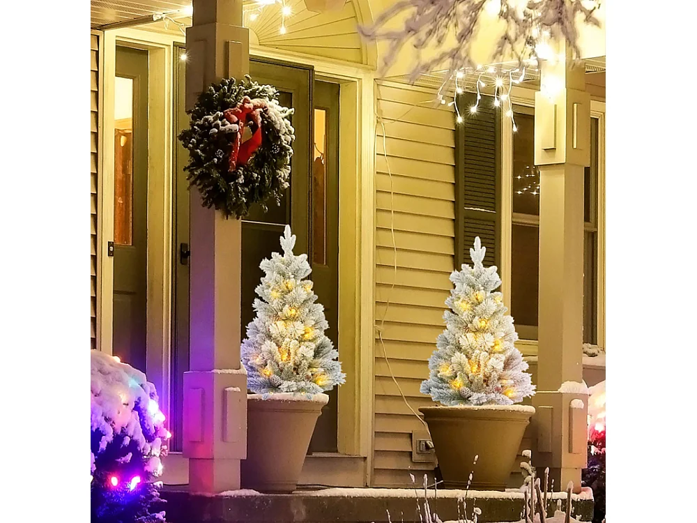 2er-Set Weihnachtsbaum mit LED-Beleuchtung,Weihnachtsbaum 107 cm, Tannenzapfen Christbaum künstlicher Weihnachtsbaum