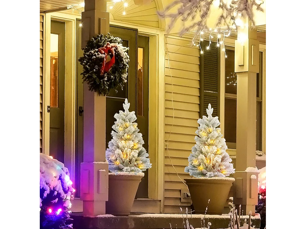 2er-Set Weihnachtsbaum mit LED-Beleuchtung,Weihnachtsbaum 107 cm, Tannenzapfen Christbaum künstlicher Weihnachtsbaum