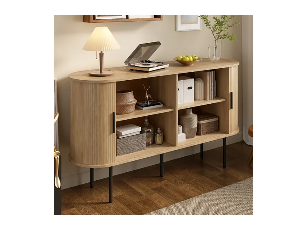 Sideboard mit Rolljalousie-Türen, Kommode Vielseitiger Aufbewahrungsschrank für Wohnzimmer