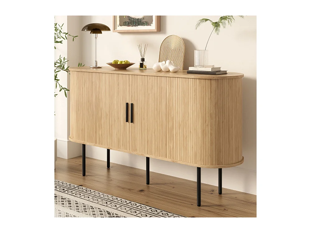 Sideboard mit Rolljalousie-Türen, Kommode Vielseitiger Aufbewahrungsschrank für Wohnzimmer
