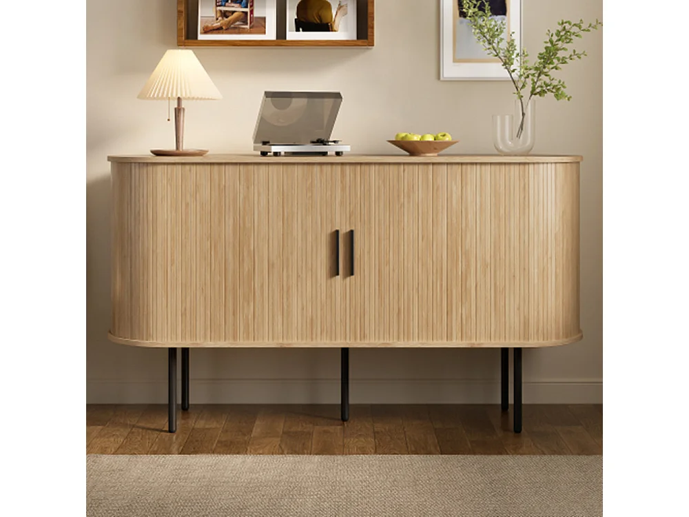 Sideboard mit Rolljalousie-Türen, Kommode Vielseitiger Aufbewahrungsschrank für Wohnzimmer