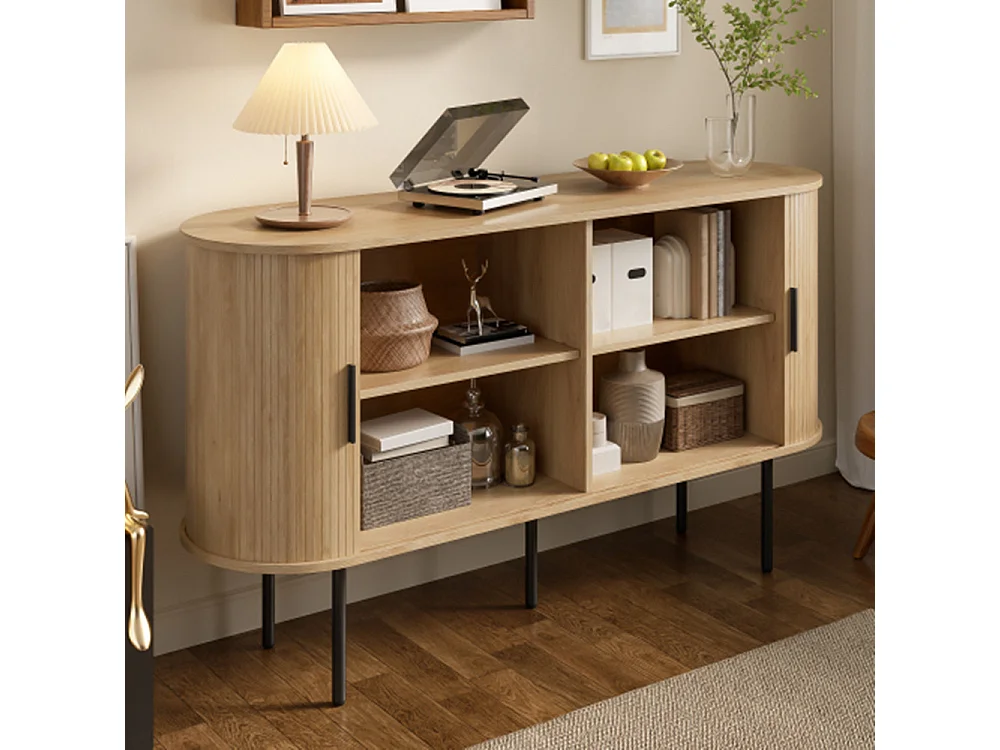 Sideboard mit Rolljalousie-Türen, Kommode Vielseitiger Aufbewahrungsschrank für Wohnzimmer