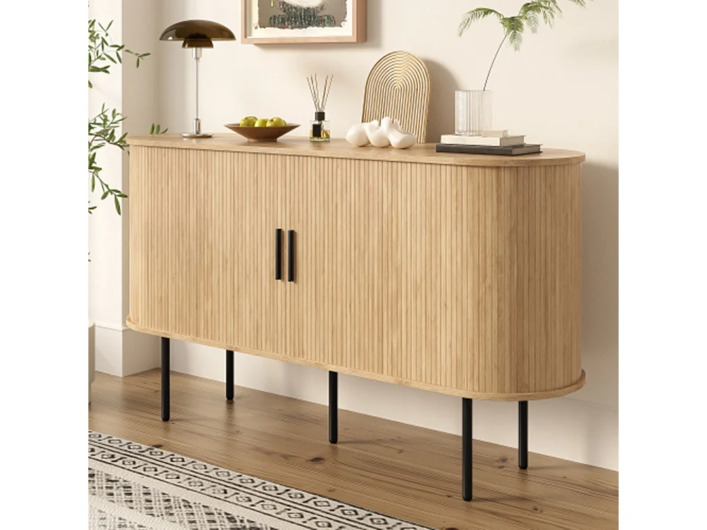 Sideboard mit Rolljalousie-Türen, Kommode Vielseitiger Aufbewahrungsschrank für Wohnzimmer