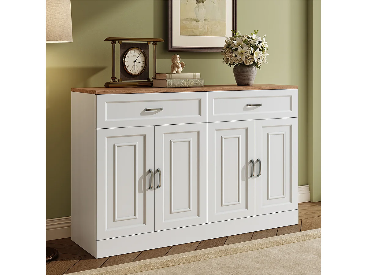 Sideboard mit Regalen und Rebounder Holzmaserung Aufbewahrungsschrank 120 L x 35 B x 80,5 H(cm)