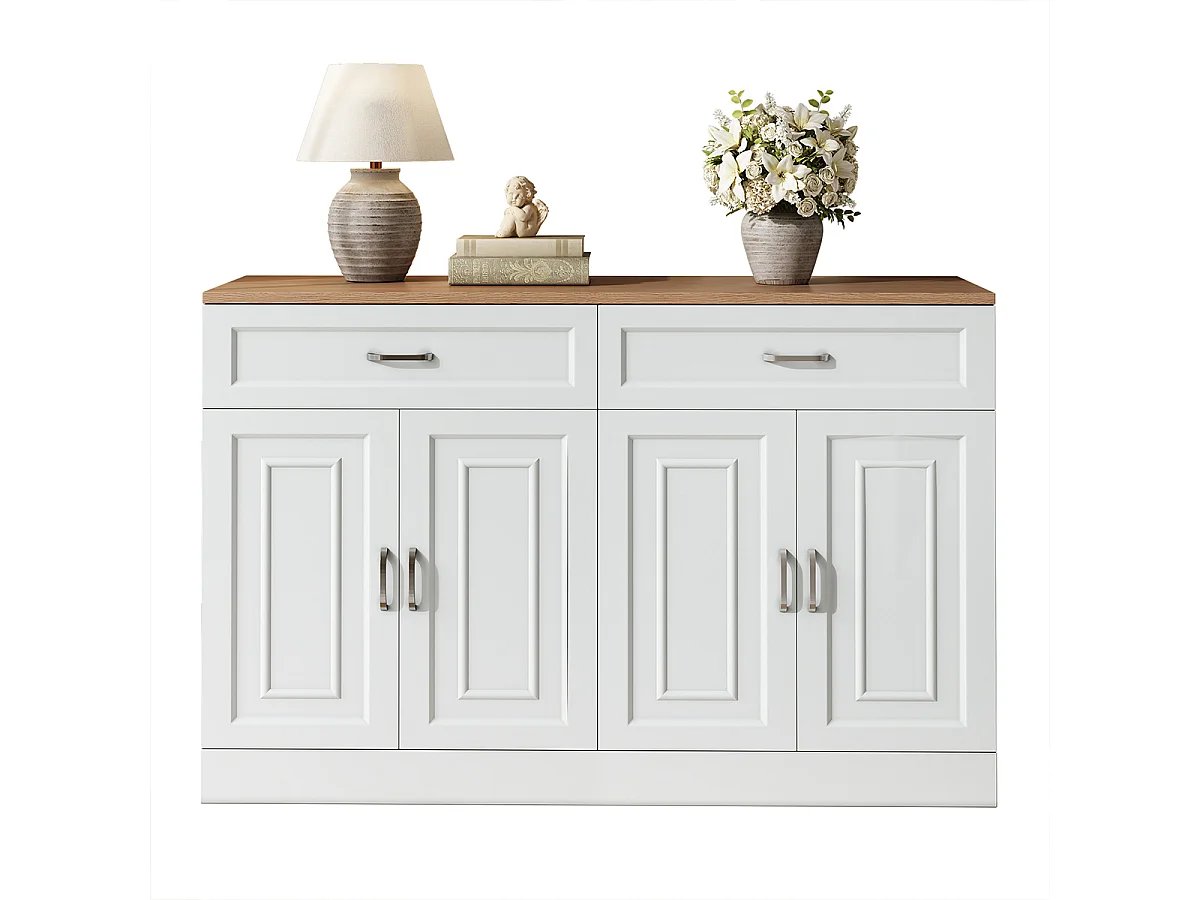 Sideboard mit Regalen und Rebounder Holzmaserung Aufbewahrungsschrank 120 L x 35 B x 80,5 H(cm)