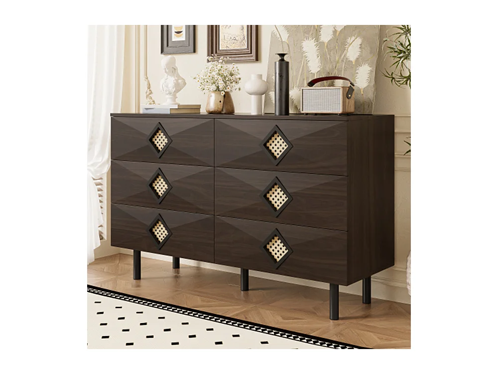 Sideboard mit 6-Schubladen,Kommode für Schlafzimmer & Wohnzimmerunterschrank Praktischer Stauraum & Stabilität