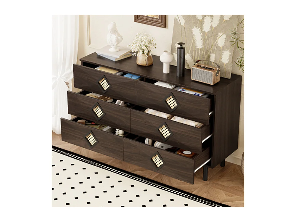 Sideboard mit 6-Schubladen,Kommode für Schlafzimmer & Wohnzimmerunterschrank Praktischer Stauraum & Stabilität