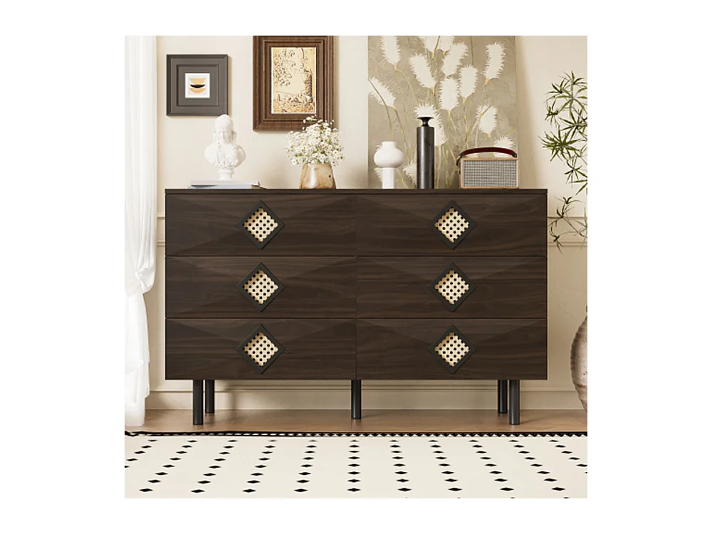 Sideboard mit 6-Schubladen,Kommode für Schlafzimmer & Wohnzimmerunterschrank Praktischer Stauraum & Stabilität