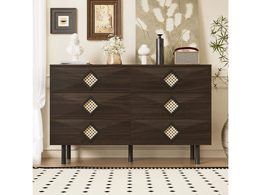 Sideboard mit 6-Schubladen,Kommode für Schlafzimmer & Wohnzimmerunterschrank Praktischer Stauraum & Stabilität