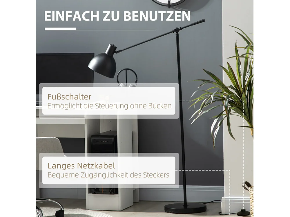 Stehleuchte Wohnzimmer, höhenverstellbar, Bodenschalter; 30 m x 30 cm x 131 cm Schlafzimmer