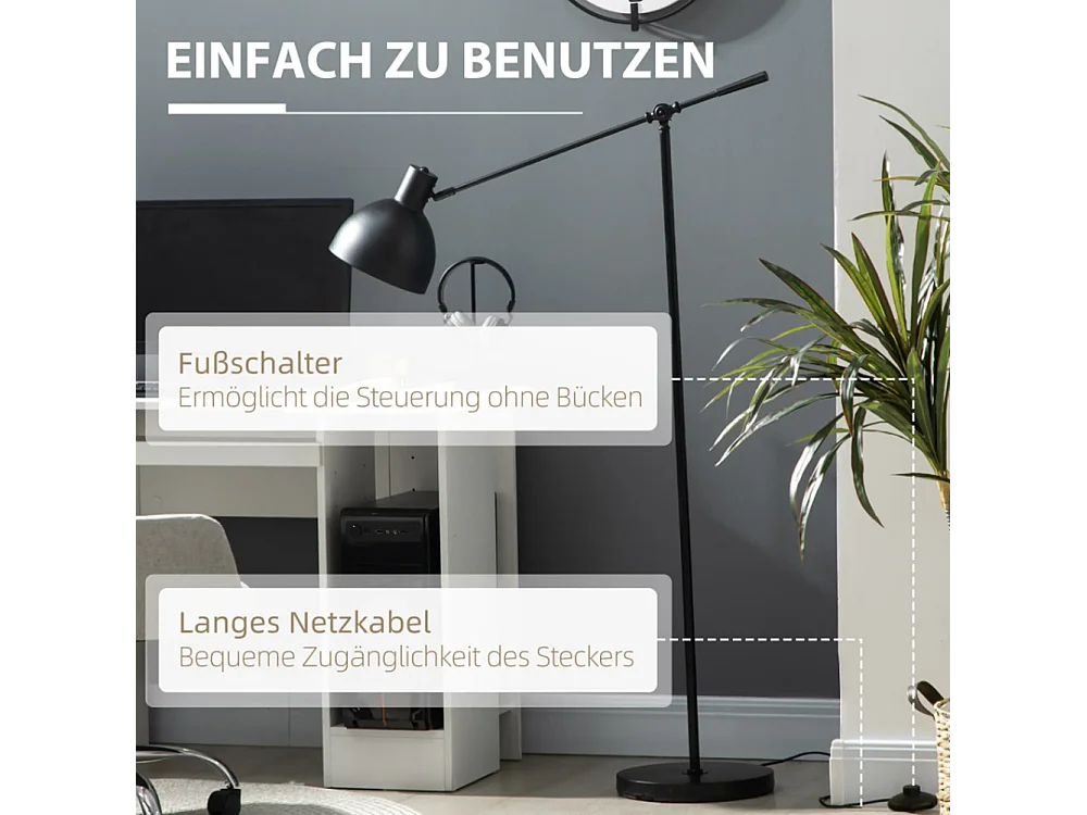 Stehleuchte Wohnzimmer, höhenverstellbar, Bodenschalter; 30 m x 30 cm x 131 cm Schlafzimmer