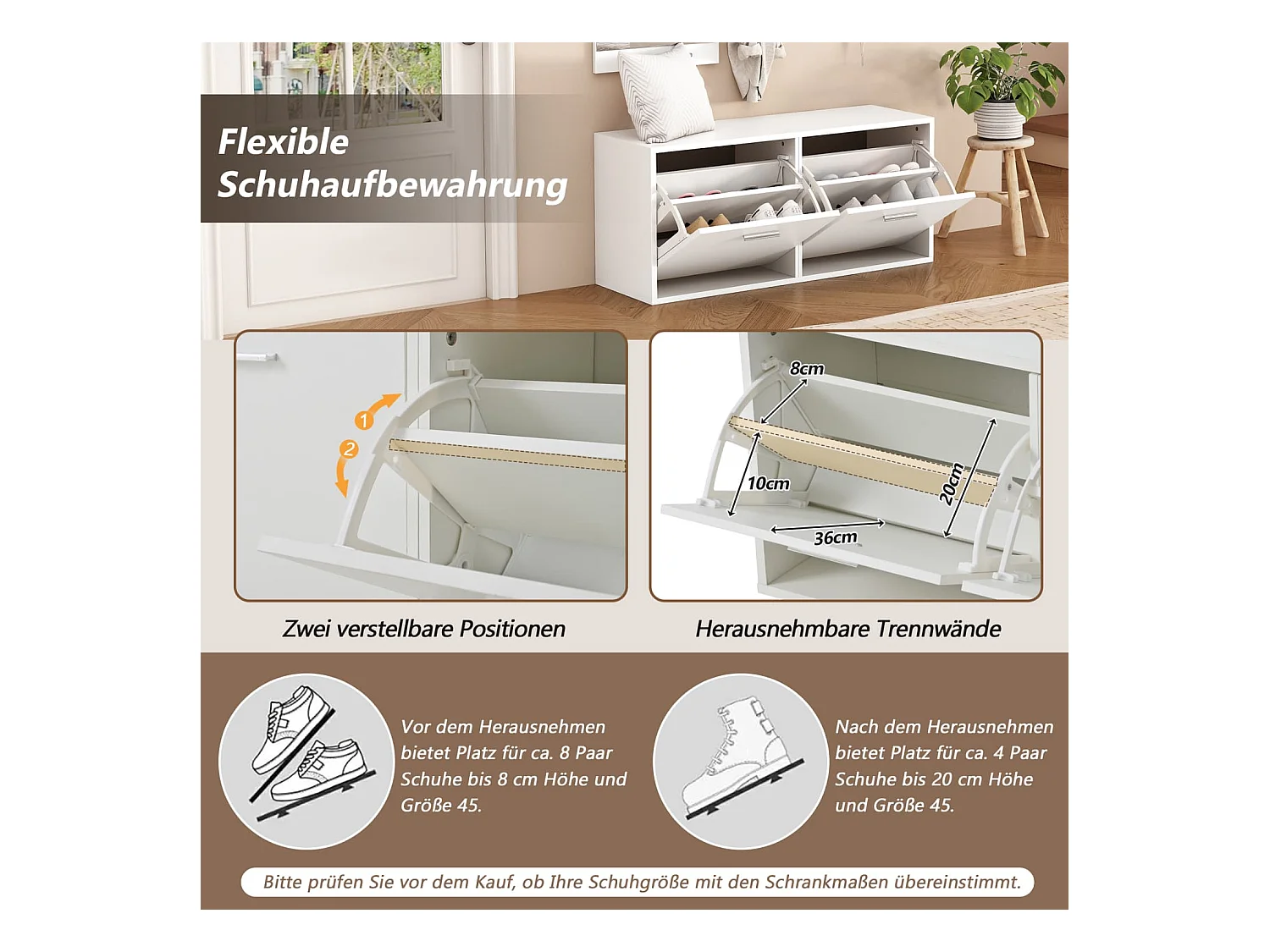 Garderoben-Set 4-teilig mit Spiegel,2 Hutablage und Schuhschrank,Garderobenständer Kleiderständer Set,Kompaktgarderobe mit 6 Kleiderhaken