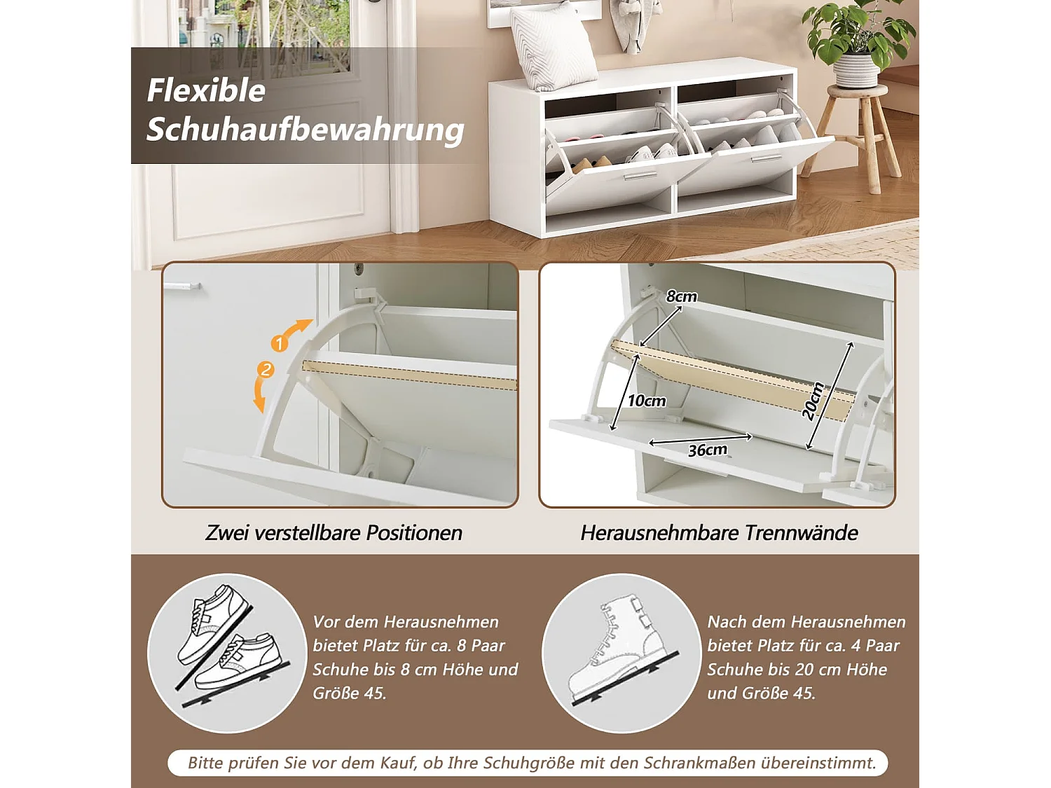 Garderoben-Set 4-teilig mit Spiegel,2 Hutablage und Schuhschrank,Garderobenständer Kleiderständer Set,Kompaktgarderobe mit 6 Kleiderhaken