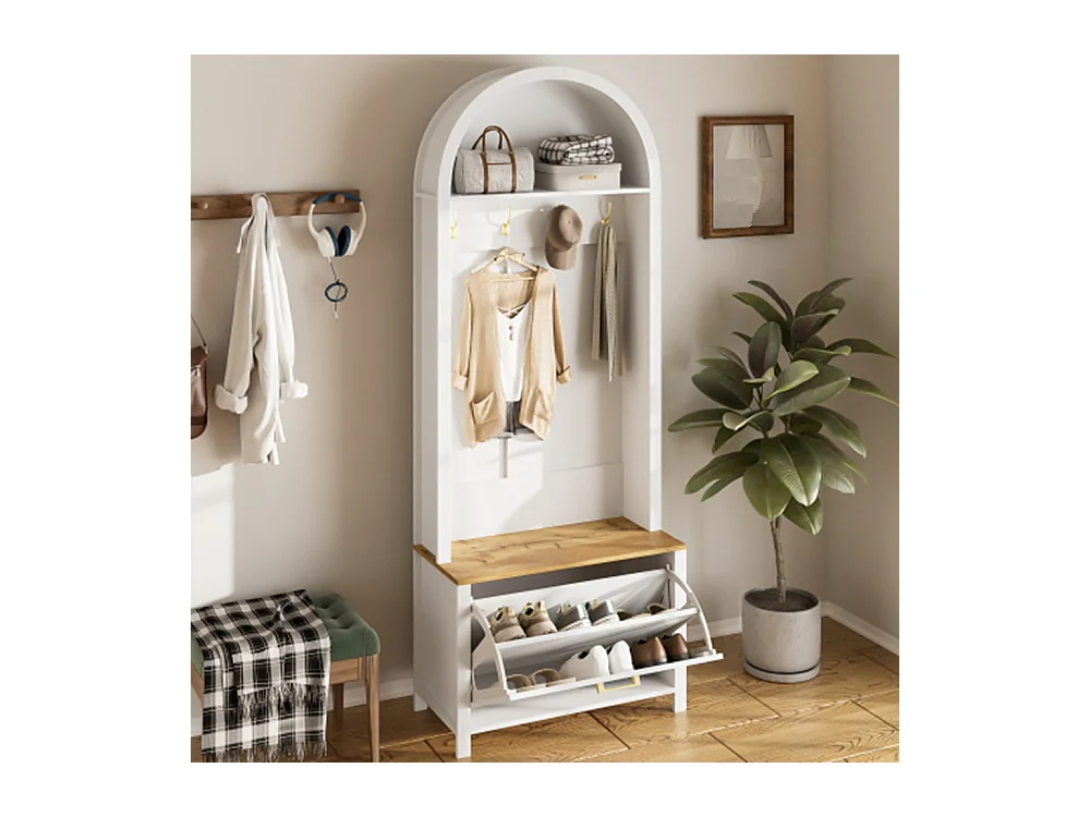 Multifunktionaler Garderobenschrank mit Schuhregal, Sitzbank Ablage & Haken, Hall Tree für Eingangsbereich