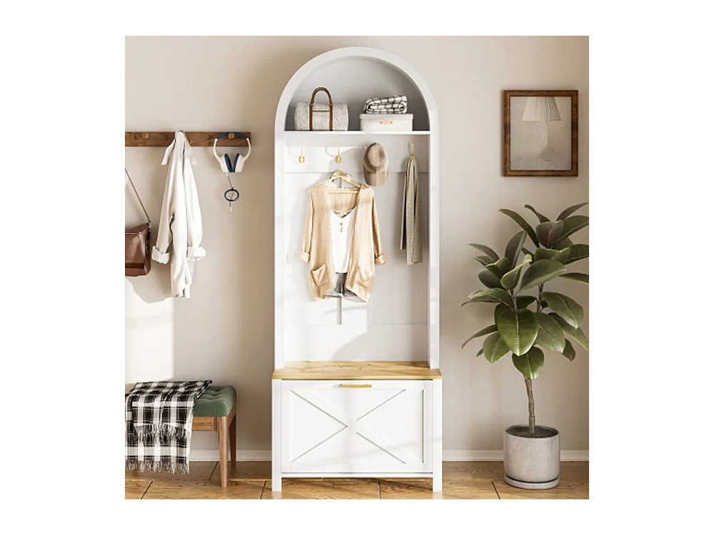 Multifunktionaler Garderobenschrank mit Schuhregal, Sitzbank Ablage & Haken, Hall Tree für Eingangsbereich