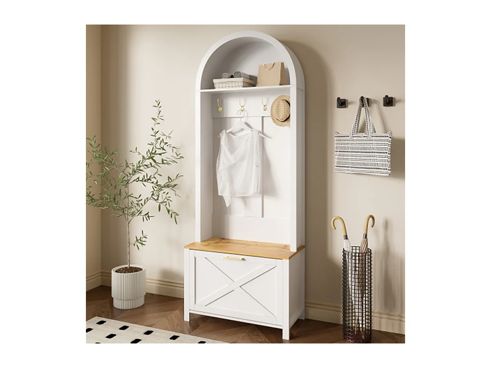 Multifunktionaler Garderobenschrank mit Schuhregal, Sitzbank Ablage & Haken, Hall Tree für Eingangsbereich