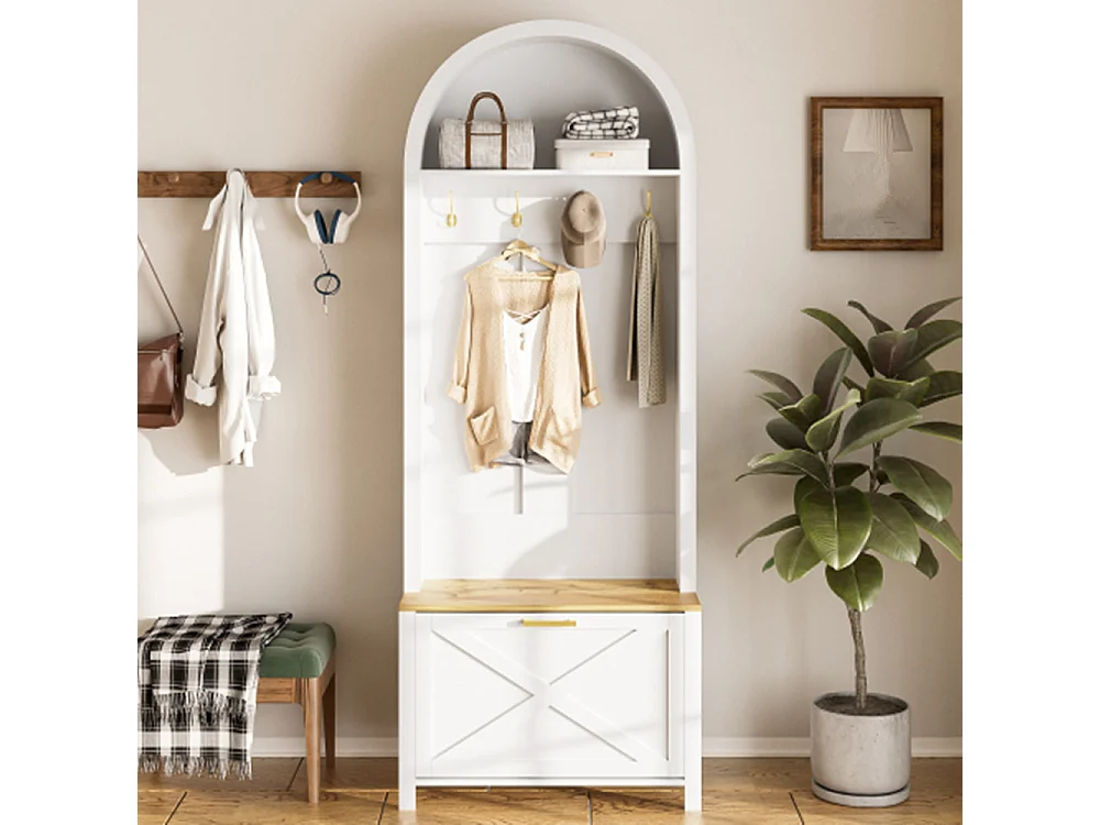 Multifunktionaler Garderobenschrank mit Schuhregal, Sitzbank Ablage & Haken, Hall Tree für Eingangsbereich