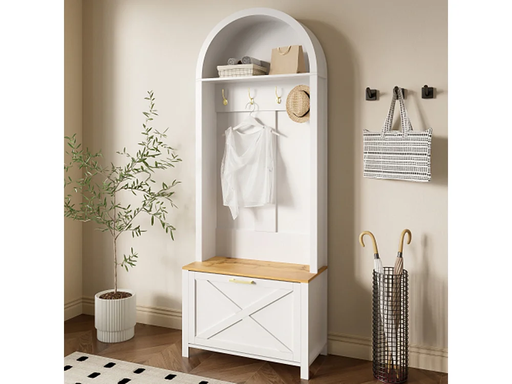 Multifunktionaler Garderobenschrank mit Schuhregal, Sitzbank Ablage & Haken, Hall Tree für Eingangsbereich