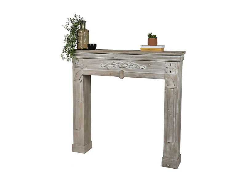 Manteau de cheminée décorative – Coloris chêne gris, dimensions 104x17xH100 cm