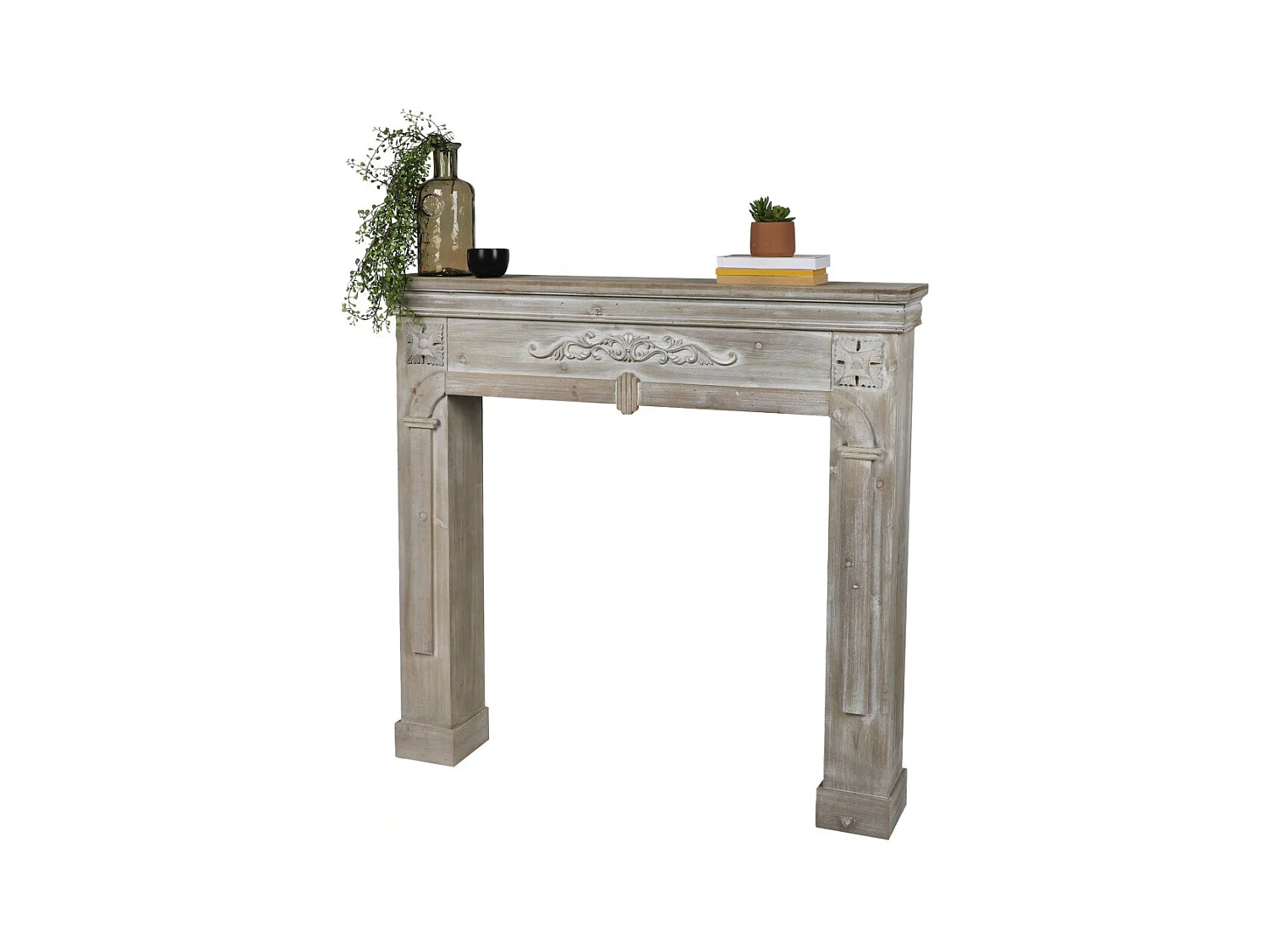 Manteau de cheminée décorative – Coloris chêne gris, dimensions 104x17xH100 cm