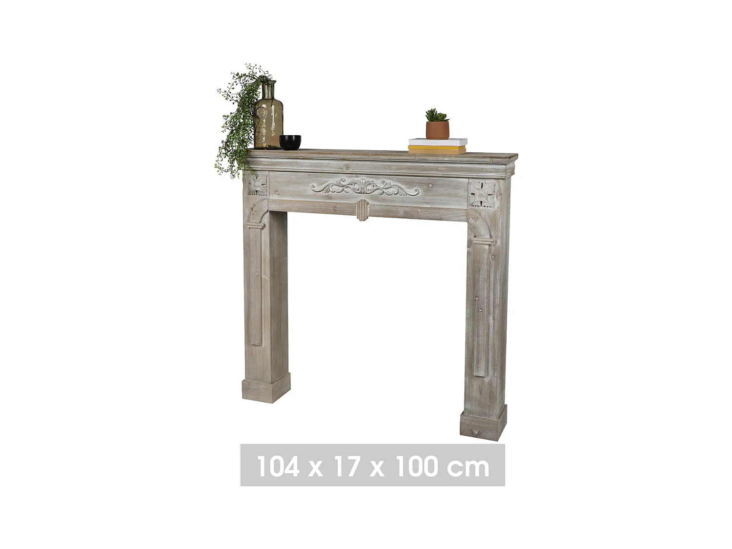 Manteau de cheminée décorative – Coloris chêne gris, dimensions 104x17xH100 cm