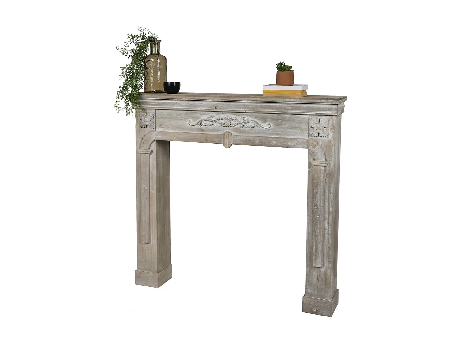 Manteau de cheminée décorative – Coloris chêne gris, dimensions 104x17xH100 cm