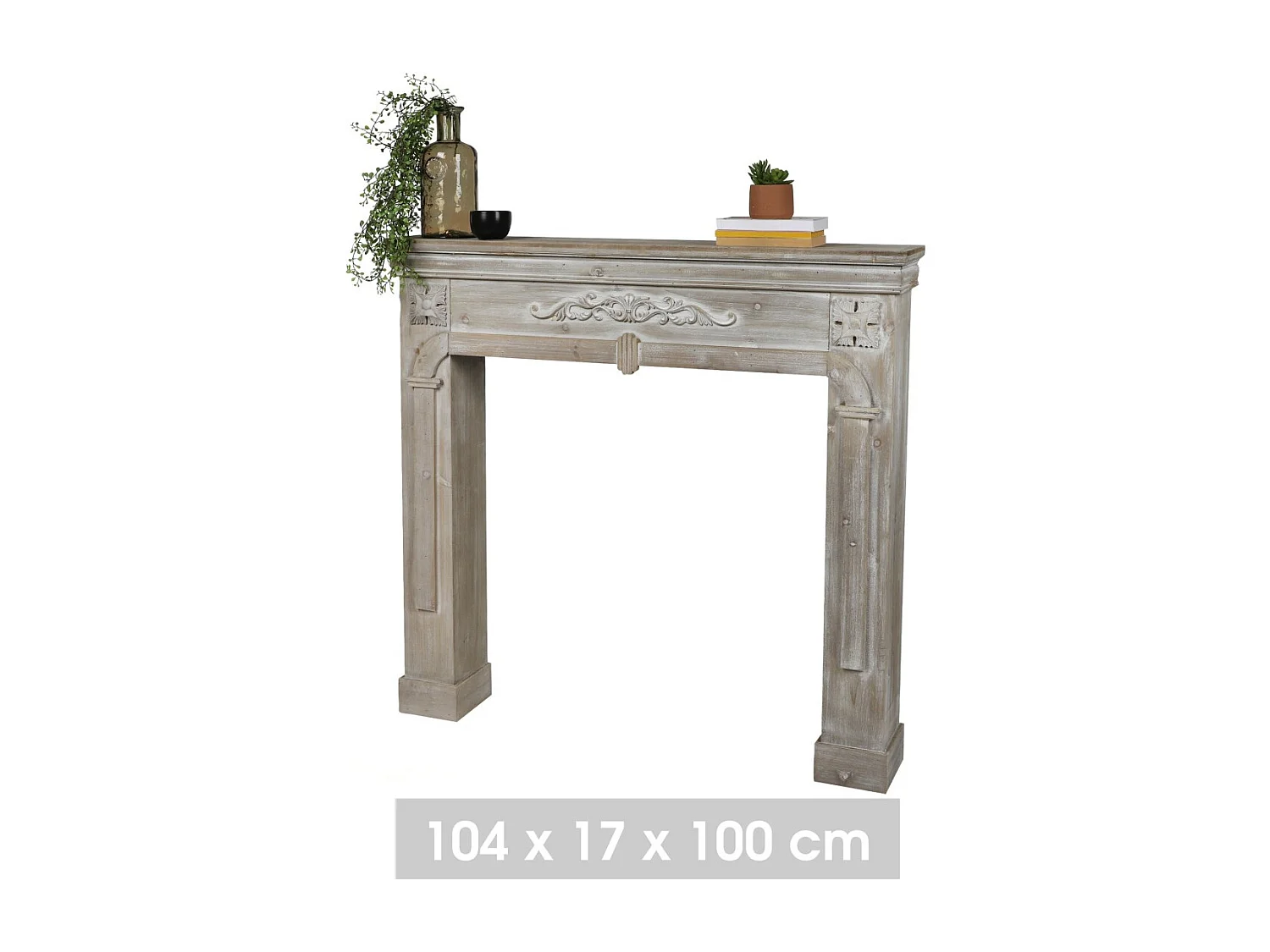 Manteau de cheminée décorative – Coloris chêne gris, dimensions 104x17xH100 cm