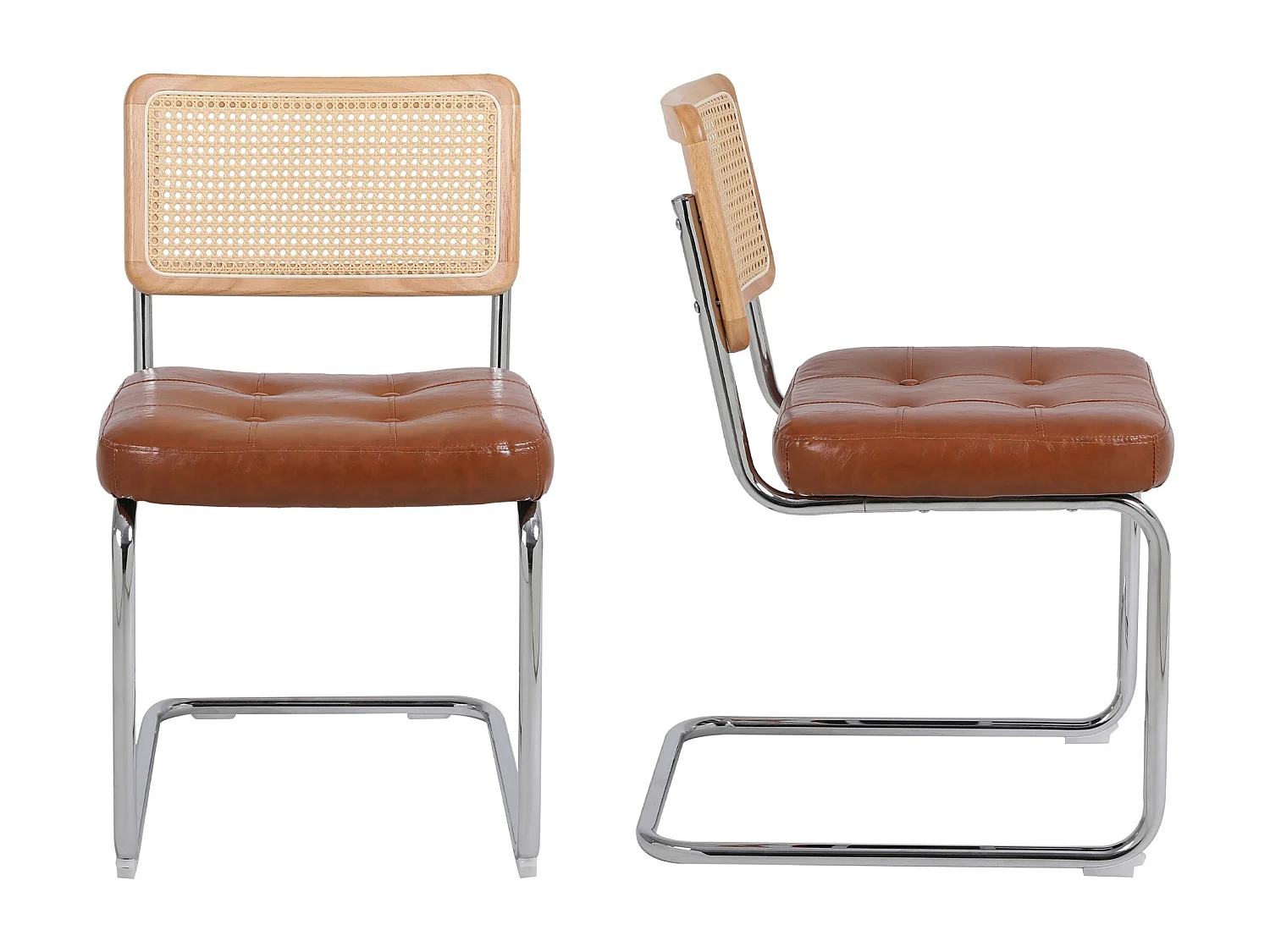 Esszimmerstuhl 2er-Set moderne Esszimmerstühle aus Rattan mit Kunstlederpolster Mesh-Rückenlehne, Metallbeine, Küchenstuhl