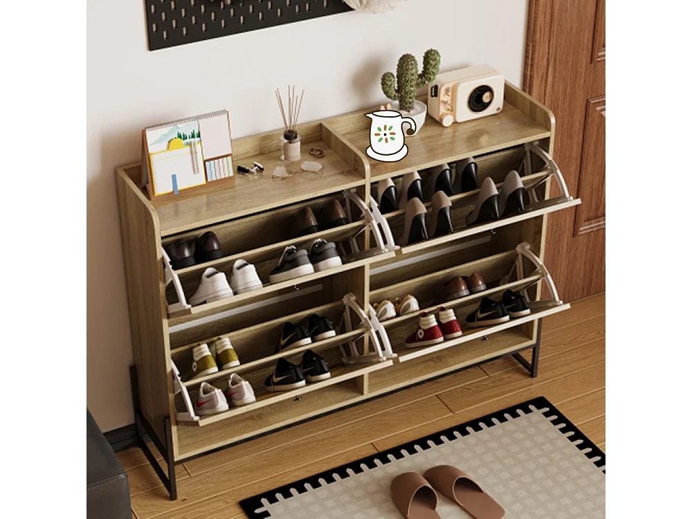 Schuhschrank mit 4 Klappen, einstellbarer Schuhregal, Schuhschrank,Schuhkipper, Diele Flur