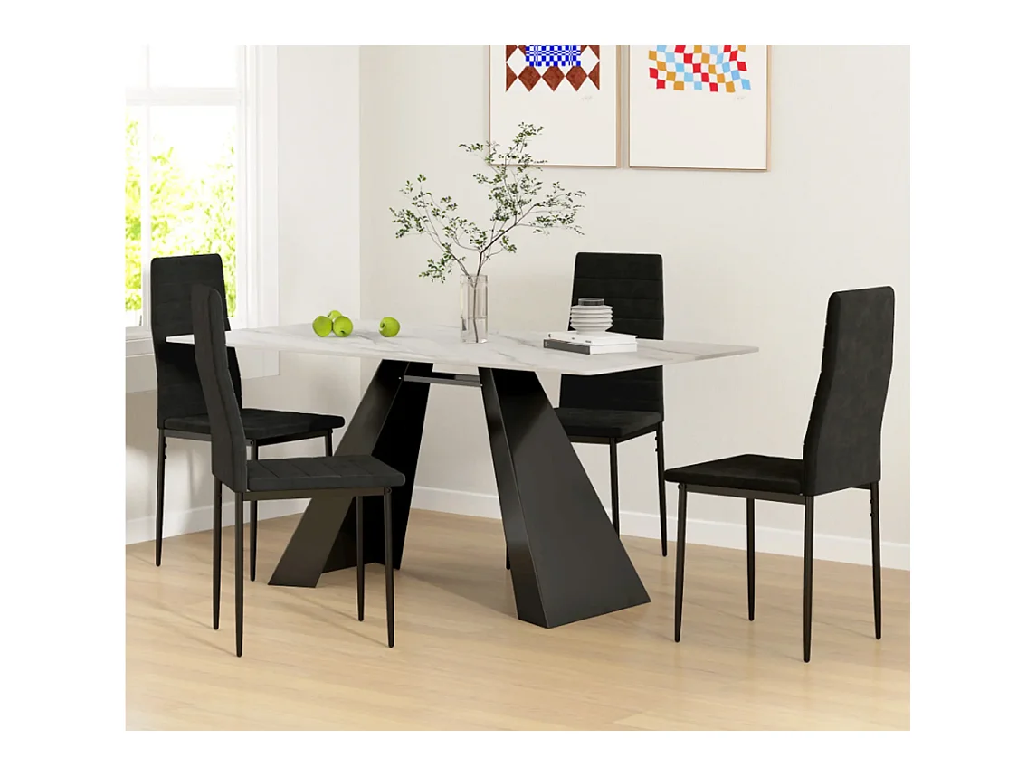 4er-Set Esszimmerstühle, Küchenstuhl armloses Design, Stoffpolsterung, Metallbeine