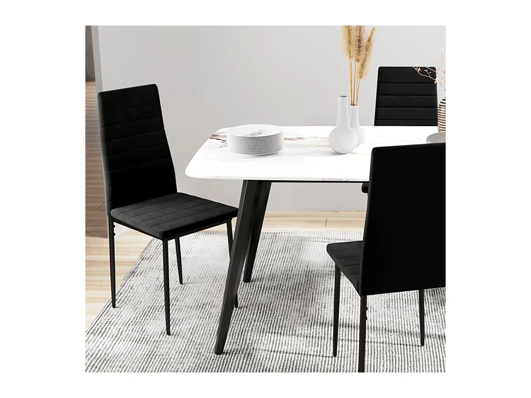 4er-Set Esszimmerstühle, Küchenstuhl armloses Design, Stoffpolsterung, Metallbeine