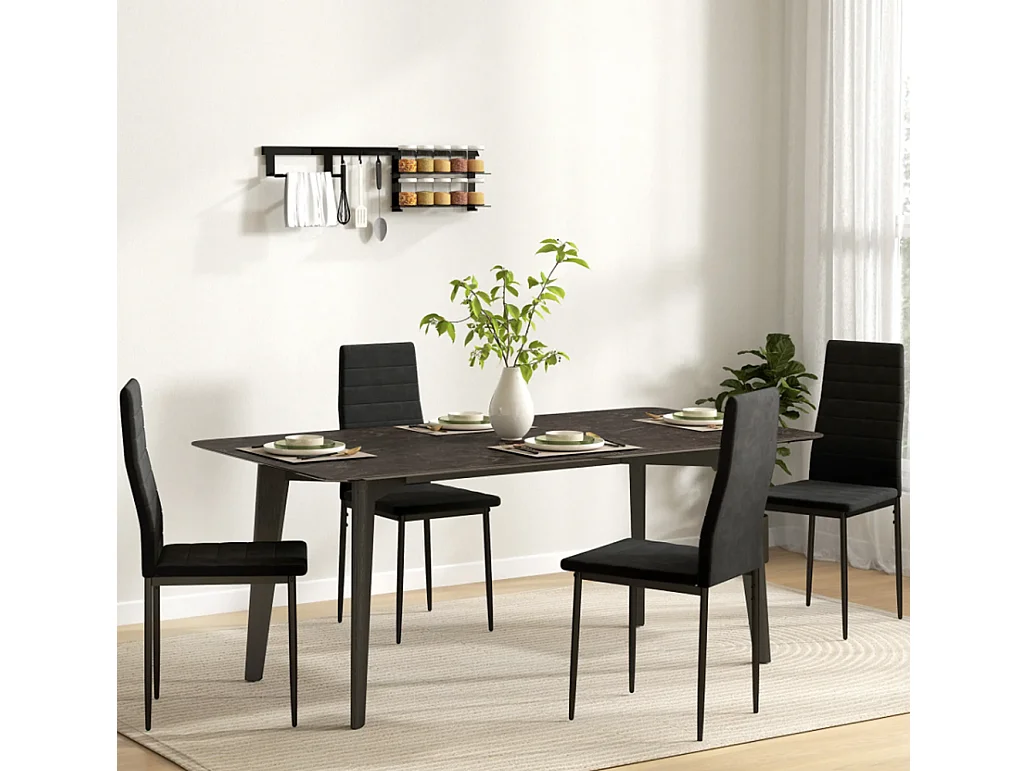 4er-Set Esszimmerstühle, Küchenstuhl armloses Design, Stoffpolsterung, Metallbeine