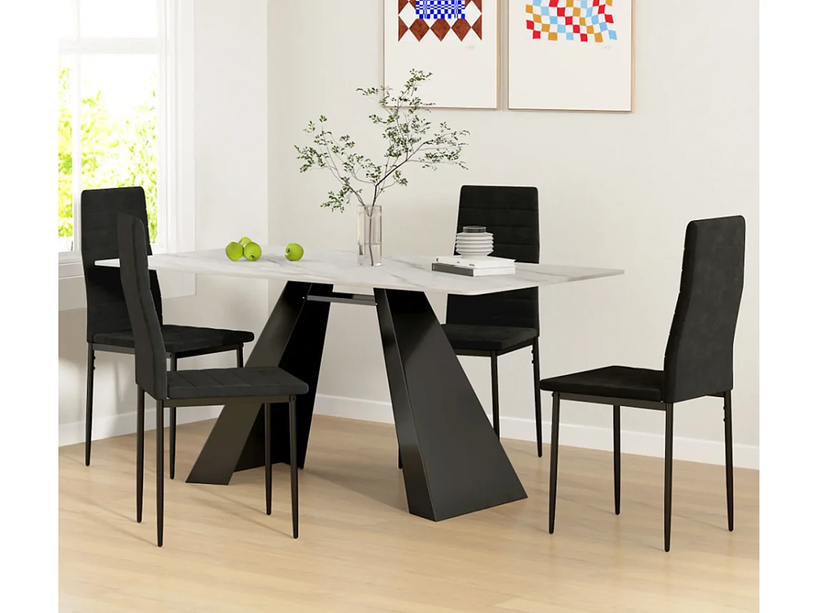 4er-Set Esszimmerstühle, Küchenstuhl armloses Design, Stoffpolsterung, Metallbeine
