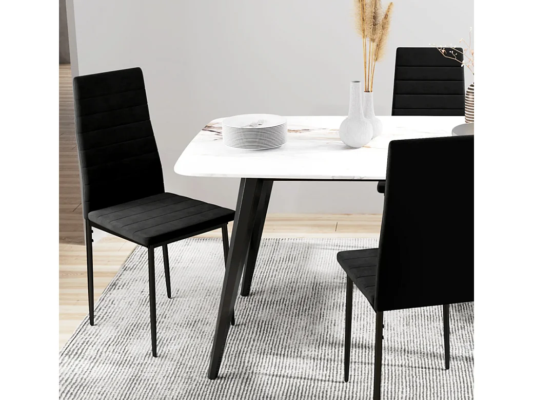 4er-Set Esszimmerstühle, Küchenstuhl armloses Design, Stoffpolsterung, Metallbeine