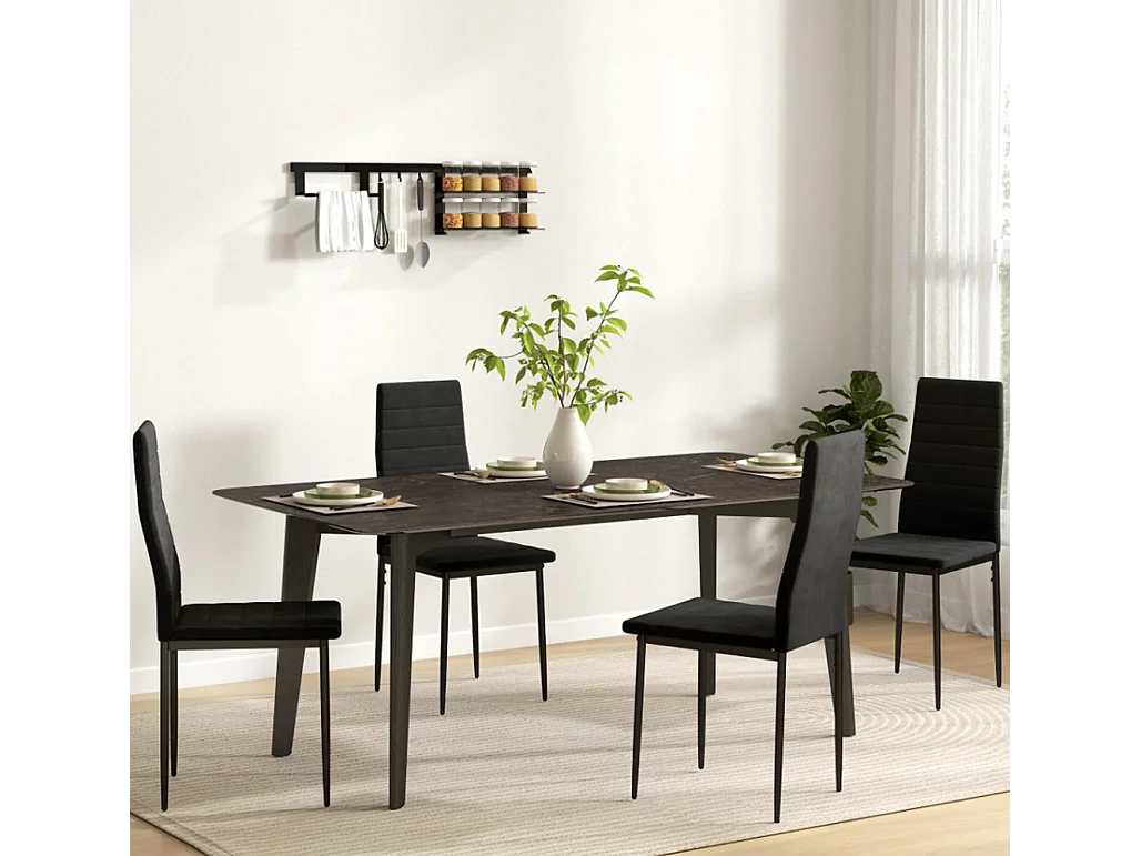 4er-Set Esszimmerstühle, Küchenstuhl armloses Design, Stoffpolsterung, Metallbeine