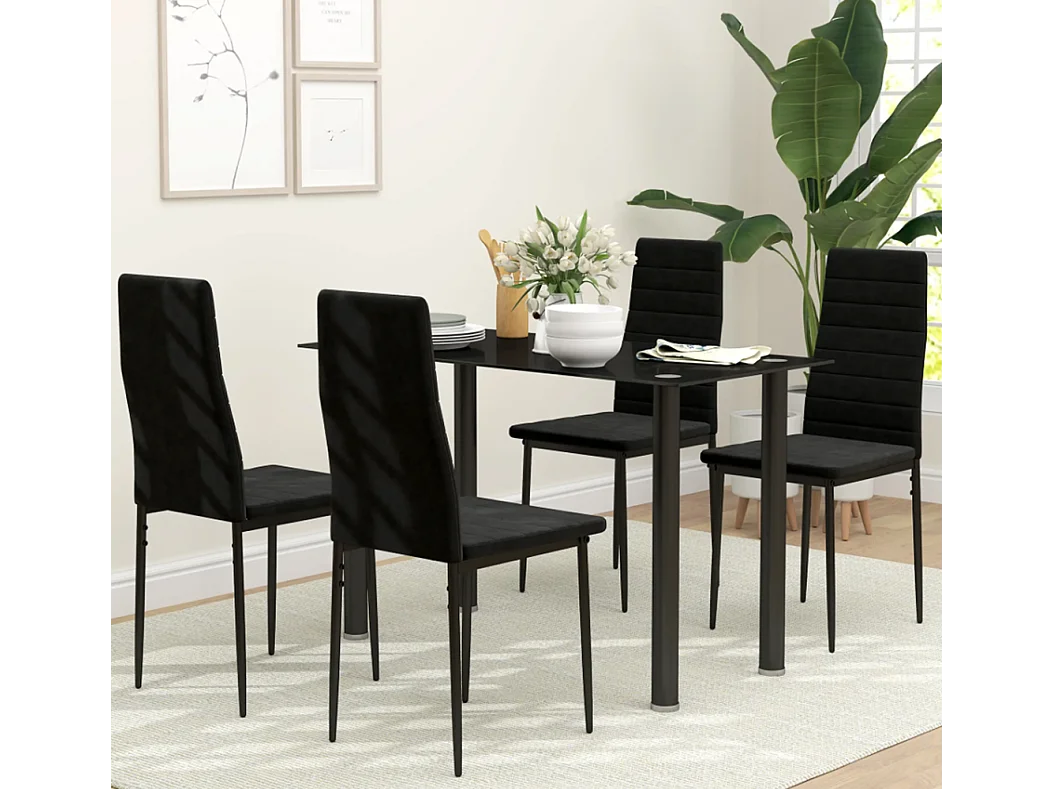 4er-Set Esszimmerstühle, Küchenstuhl armloses Design, Stoffpolsterung, Metallbeine