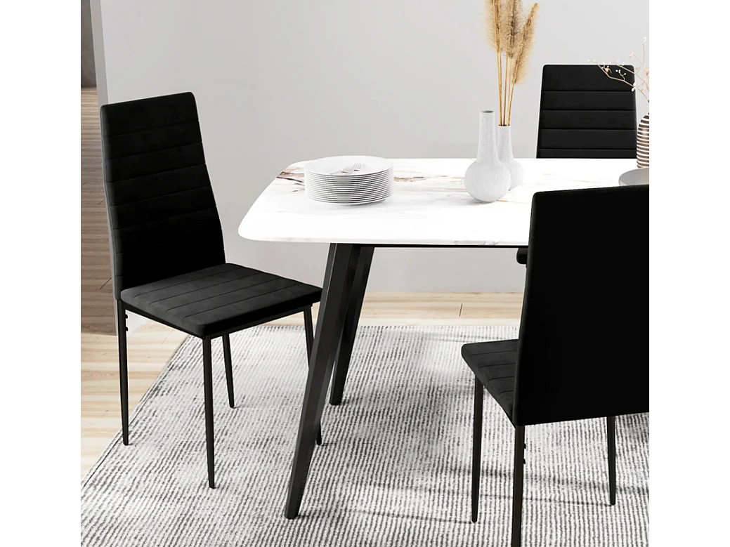 4er-Set Esszimmerstühle, Küchenstuhl armloses Design, Stoffpolsterung, Metallbeine