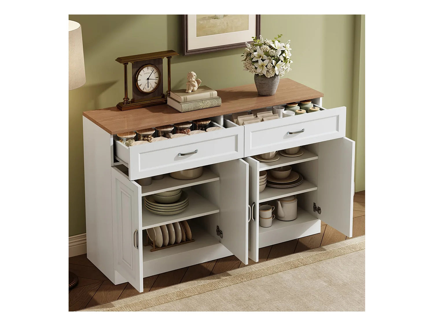 Sideboard mit Regalen, Sideboard mit Rebounder, natürliche Holzmaserung