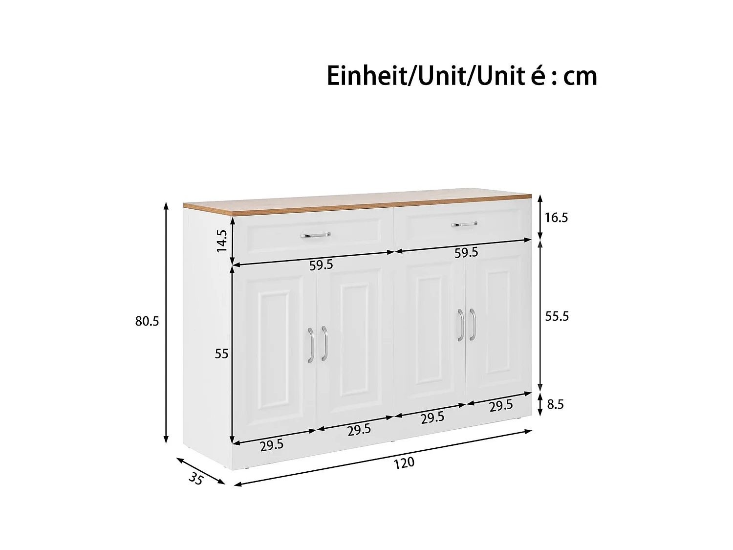 Sideboard mit Regalen, Sideboard mit Rebounder, natürliche Holzmaserung