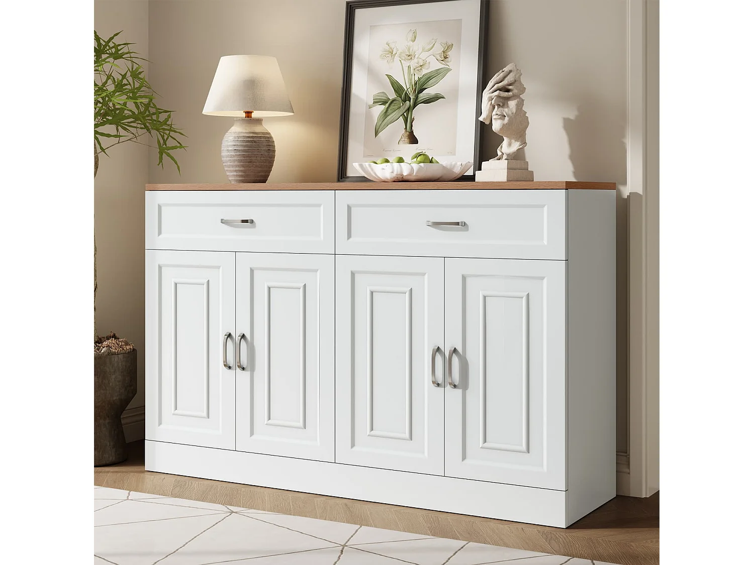Sideboard mit Regalen, Sideboard mit Rebounder, natürliche Holzmaserung