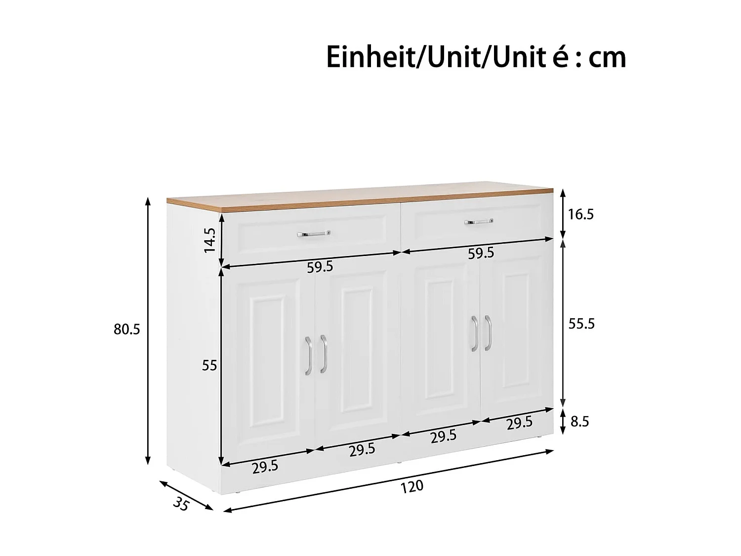 Sideboard mit Regalen, Sideboard mit Rebounder, natürliche Holzmaserung