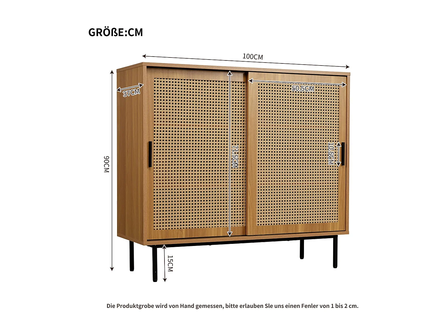 Sideboard Küchenschrank, Kommode Aufbewahrungsschrank mit 2 Schiebetüren und Verstellbare Ablage, Landhausstil Beistellschrank für Wohnzimmer