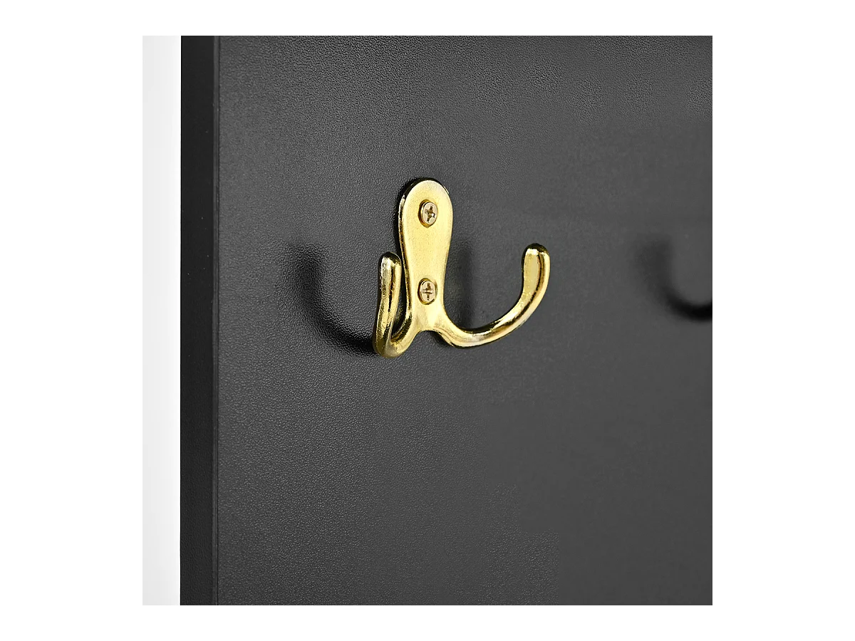 Garderobenset mit Spiegel und Metallhaken Flurgarderobe Flurmöbel Wandgarderoben-Set 78 L x 38.5 B x 180.5 Hcm Schwarz