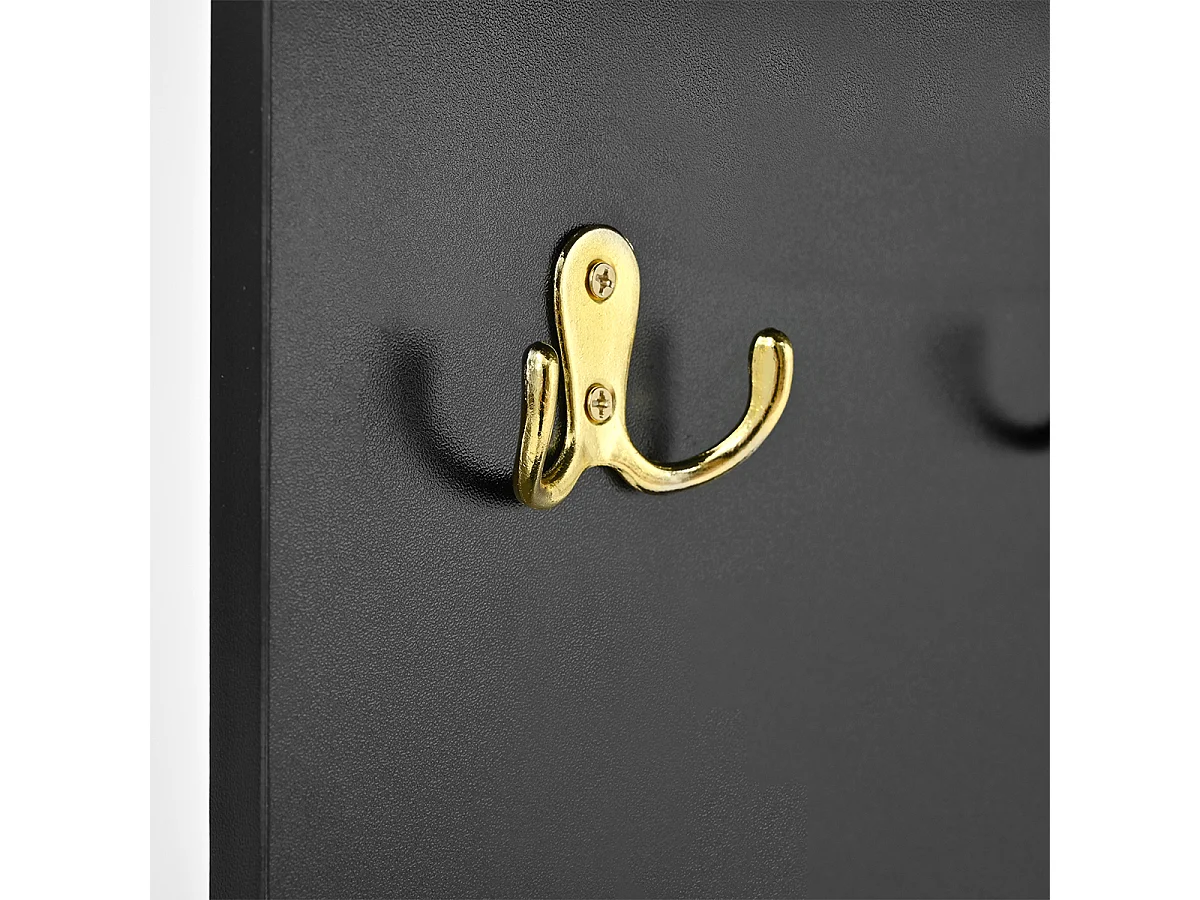 Garderobenset mit Spiegel und Metallhaken Flurgarderobe Flurmöbel Wandgarderoben-Set 78 L x 38.5 B x 180.5 Hcm Schwarz