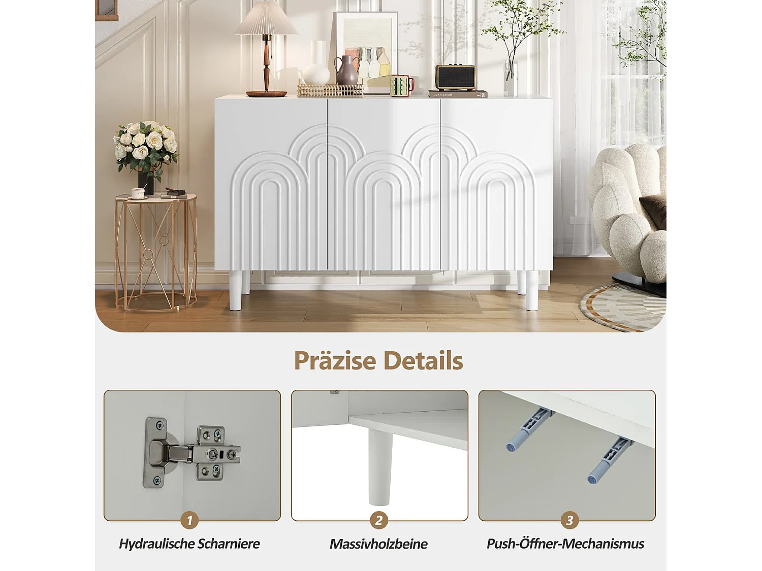 Sideboard,Wohnzimmerschrank mit 3 Türen,Schränke mit großem Stauraum,Kommode für das Schlafzimmer und Wohnzimmer,Verstellbarer Trennwandschrank,MDF