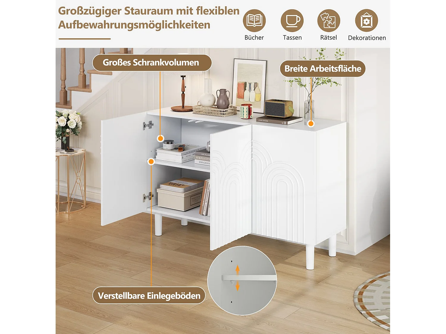 Sideboard,Wohnzimmerschrank mit 3 Türen,Schränke mit großem Stauraum,Kommode für das Schlafzimmer und Wohnzimmer,Verstellbarer Trennwandschrank,MDF