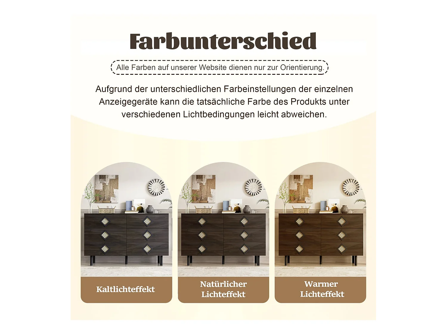 Eleganter 6-Schubladen Schminktisch mit Rattan-Griff, für Schlafzimmer & Wohnzimmer – Praktischer Stauraum & Stabilität, Perfekt für Ihr Zuhause