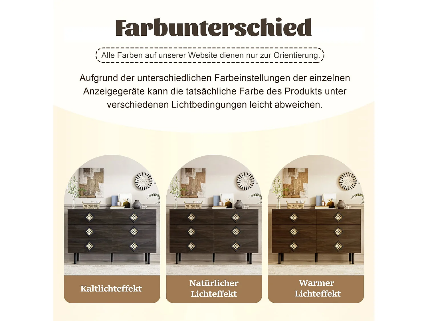 Eleganter 6-Schubladen Schminktisch mit Rattan-Griff, für Schlafzimmer & Wohnzimmer – Praktischer Stauraum & Stabilität, Perfekt für Ihr Zuhause